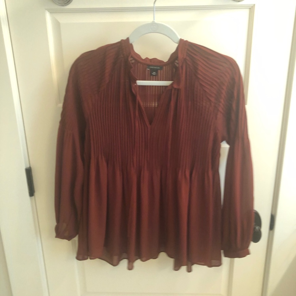 Ann Taylor Pleated Tie Neck Blouse - Picture 3 of 6